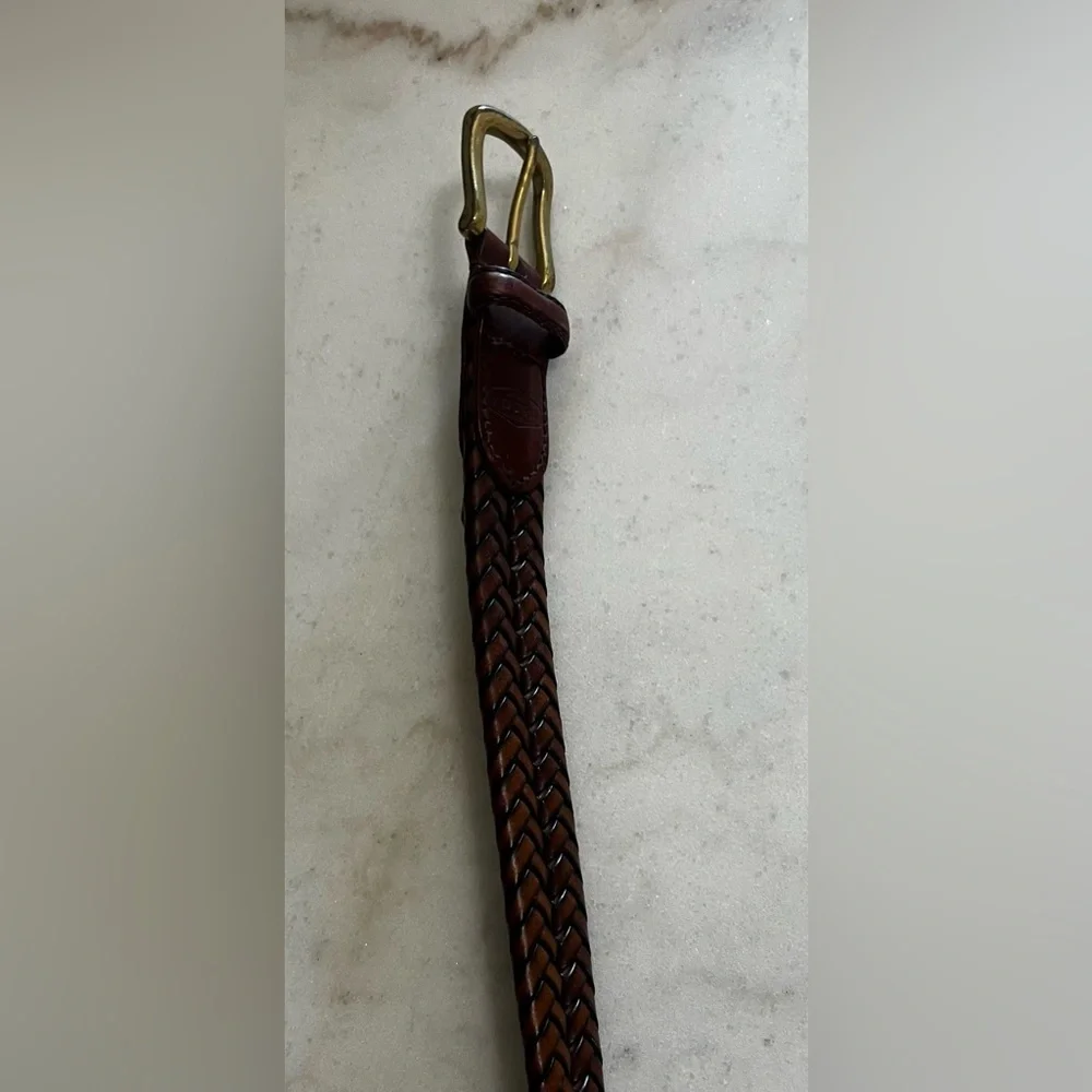 Men’s  Fossil Belt Size 42 Dark Brown Braided Leather With Brass Buckle